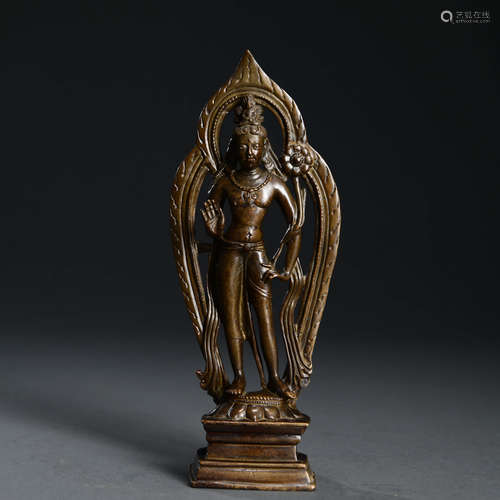 A Copper Standing Bodhisattva Statue