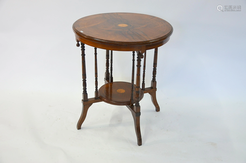 A late 19th century inlaid rosewood two-tier occasional