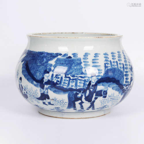 A Blue and White Figure Porcelain Brush Washer