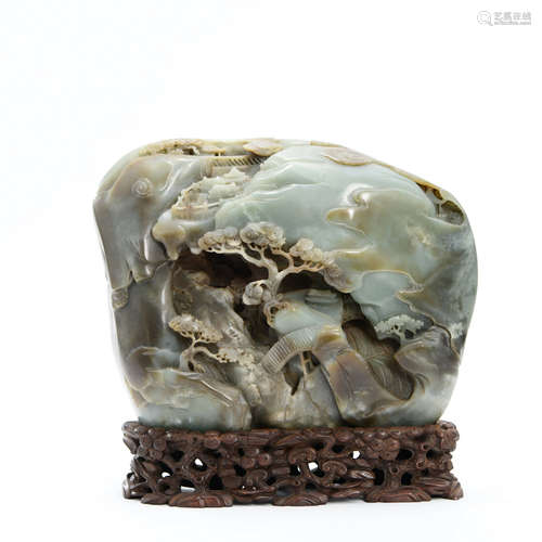 A Landscape and Figure Moutain Shaped Jade Ornament