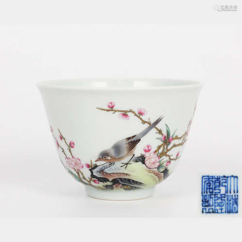 A Famille Rose Bird and Flower Porcelain Cup