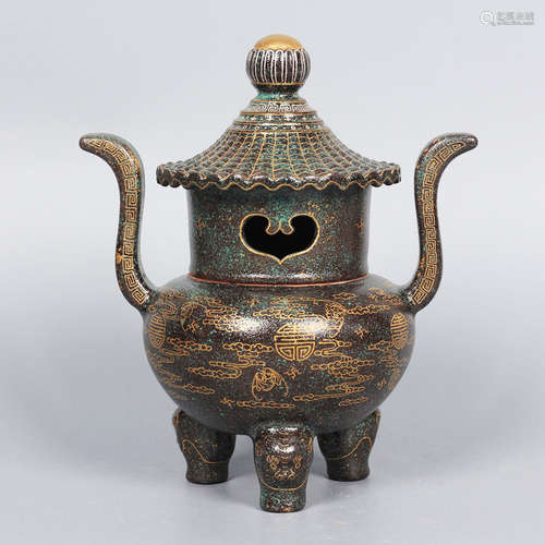 A Bronze Glazed Gilt Porcelain Incense Burner