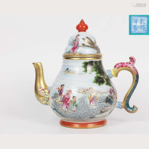 A Famille Rose Figure Porcelain Pot