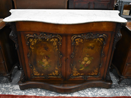 Victorian serpentine marble topped side cabinet