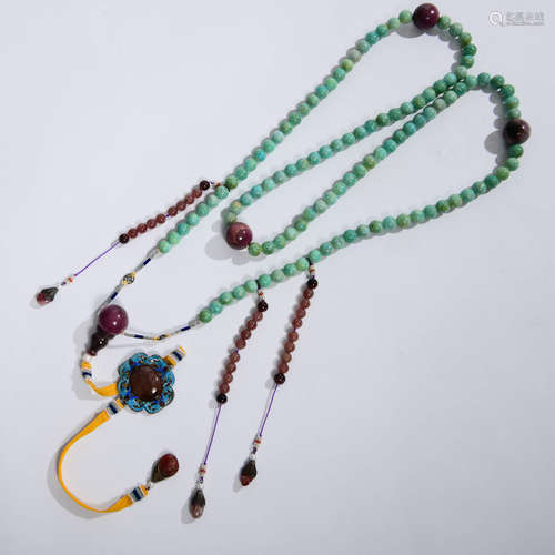 A String of Green Crystal and Tourmaline Court Beads