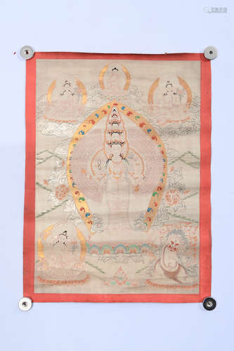 A Chinese Tangka Painting of Thousand-hand Guanyin