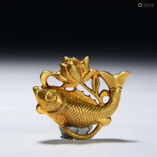 A Gold Lotus and Fish Ornament