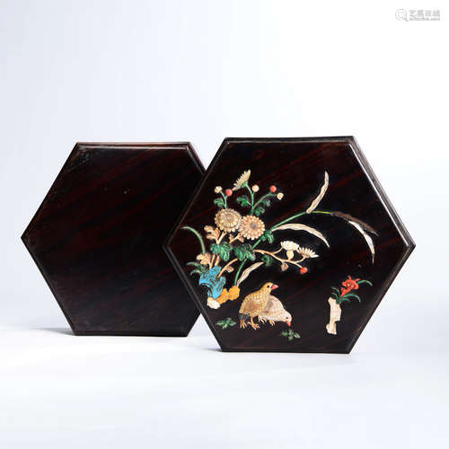 A Rosewood Gem-inlaid Hexagonal Box