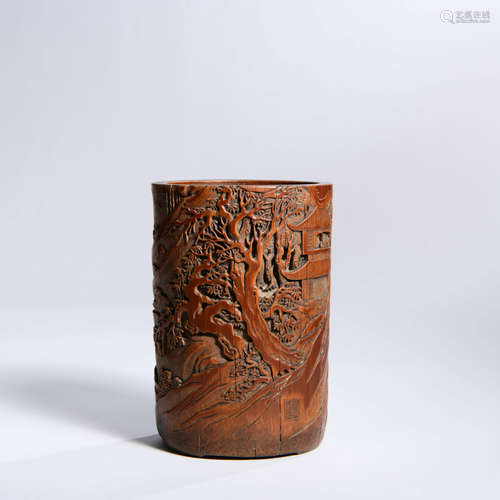 A Bamboo Carved Brush Pot