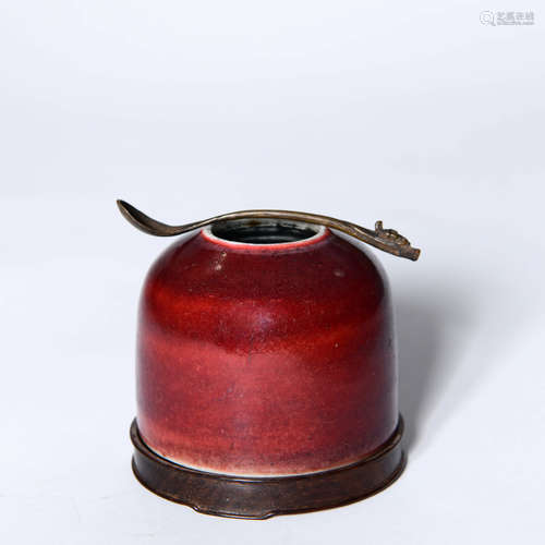 A Deep Red Glazed Porcelain Water Pot with a Pedestal