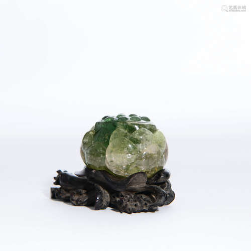 A Tourmaline Lotus Ornament with a Pedestal