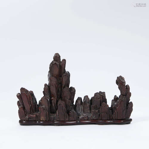 A Red Sandalwood Moutain Shaped Brush Stand