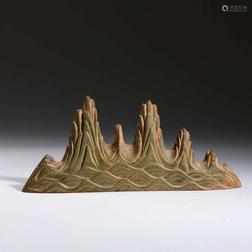 A Moutain Shaped Green Duan Stone Brush Stand