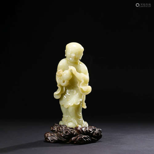 A Jade Figure Statue with a Pedestal