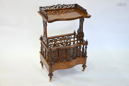 A Victorian walnut Canterbury/whatnot, of serpentine