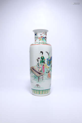 chinese wucai porcelain rouleau vase