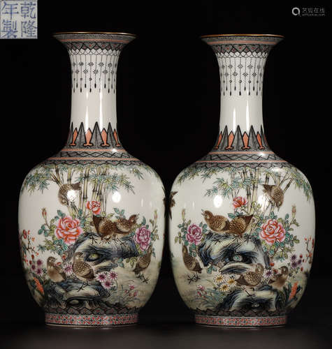 DAQINGQIANLONGNIANZHI MARK MOCAI VASE PAIR