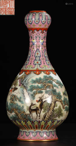 DAQINGQIANLONGNAINZHI MARK FAMILLE ROSE VASE