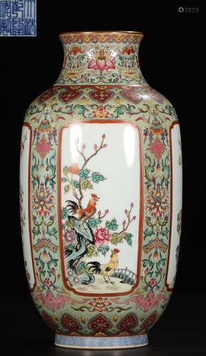 DAQINGQIANLONGNAINZHI MARK FAMILLE ROSE VASE