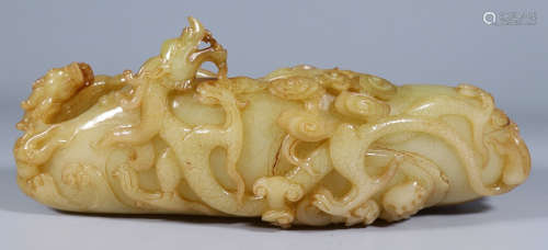 A HETIAN JADE CARVED DRAGON PATTERN BRUSH WASHER