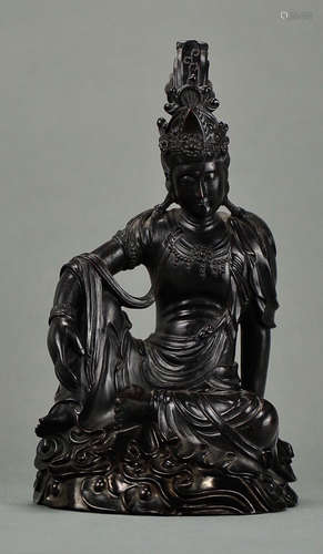 A ZITAN WOOD CARVED GUANYIN BUDDHA STATUE