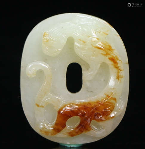 A HETIAN JADE CARVED DRAGON PATTERN BI