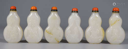 SET OF HETIAN JADE CARVED SNUFF BOTTLE