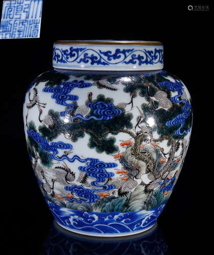 DAQINGQIANLONGNIANZHI MARK JAR WITH CRANE PATTERN