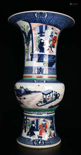 A BLUE&WHITE GLAZE VASE WITH FIGURE PATTERN