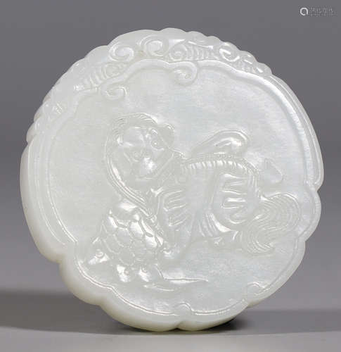 A HETIAN JADE CARVED LION PATTERN TABLET