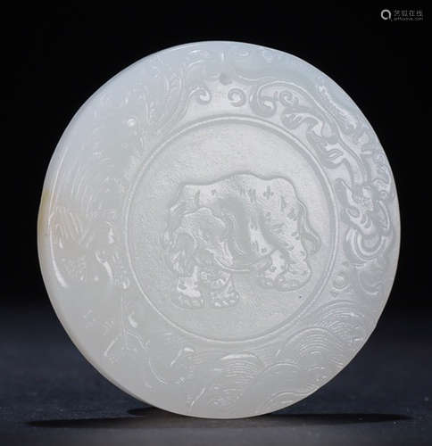 A HETIAN JADE CARVED ELEPHANT PATTERN TABLET