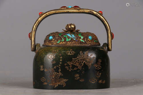 QIANLONG MARK, CHINESE CARVED HETIAN JADE POT