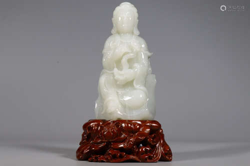 CHINESE CARVED HETIAN JADE BUDDHA