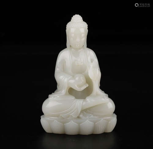 CHINESE CARVED HETIAN JADE BUDDHA