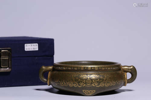 QIANLONG MARK, CHINESE TEA-DUST GLAZED CENSER