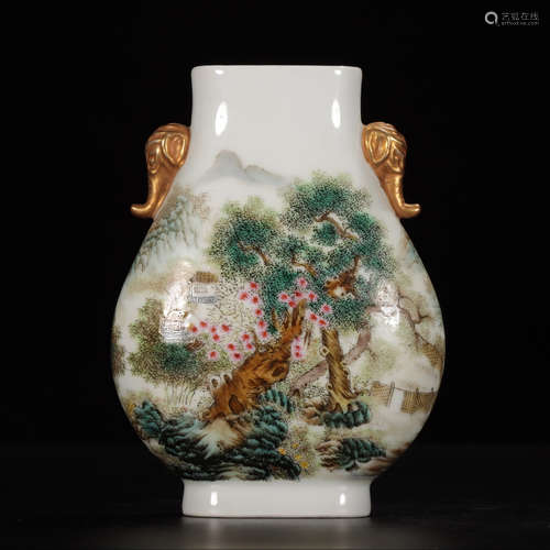 QIANLONG MARK, CHINESE GILT FAMILLE ROSE VASE