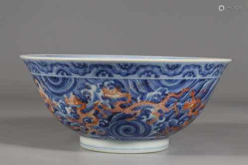 CHINESE BLUE & WHITE IRON-RED GLAZED BOWL