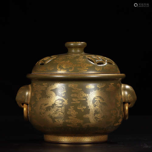 QIANLONG MARK, CHINESE TEA-DUST GLAZED CENSER