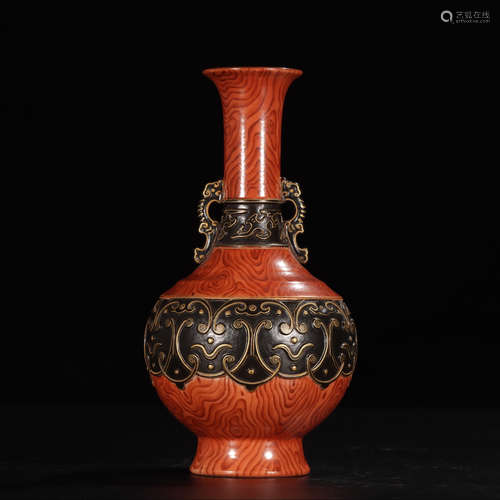 QIANLONG MARK, CHINESE GILT WOOD GLAZED VASE