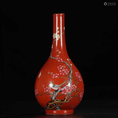 QIANLONG MARK, CHINESE RED GLAZED VASE