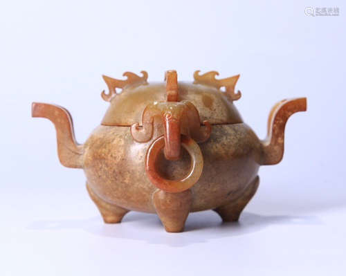 CHINESE GAOGU JADE CENSER W/. COVER