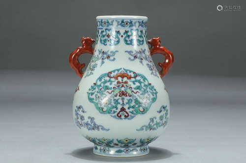 QIANLONG MARK, CHINESE DOUCAI DRAGON VASE