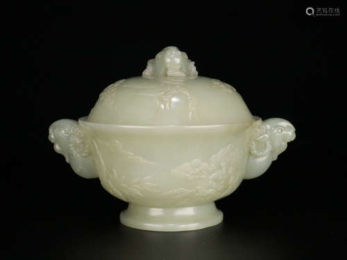 CHINESE CARVED HETIAN JADE BOWL