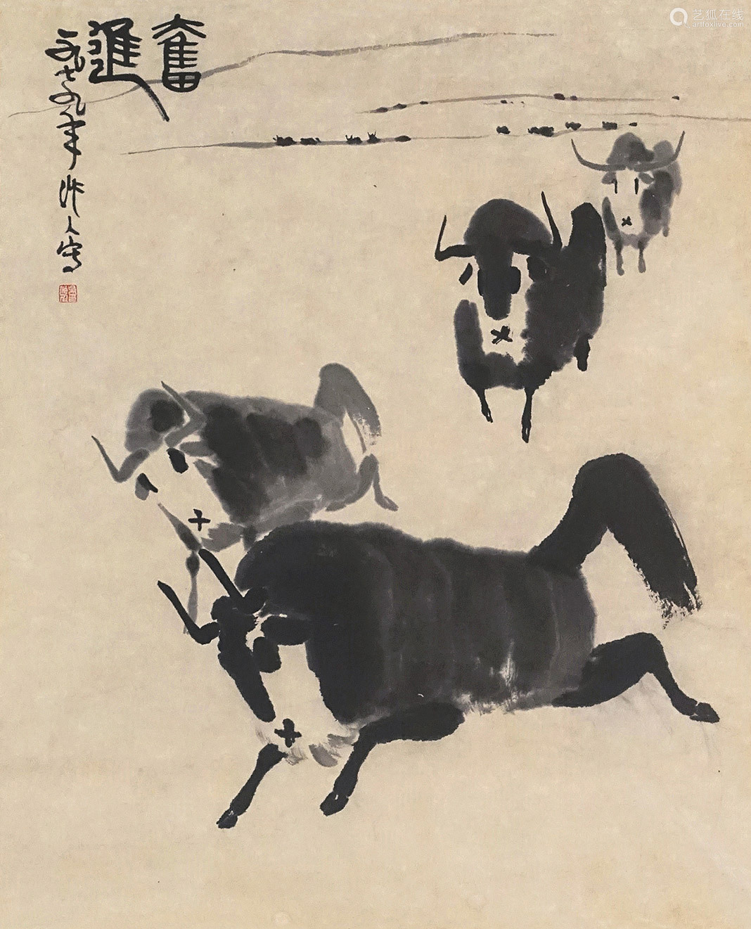 吴作人 奔牛