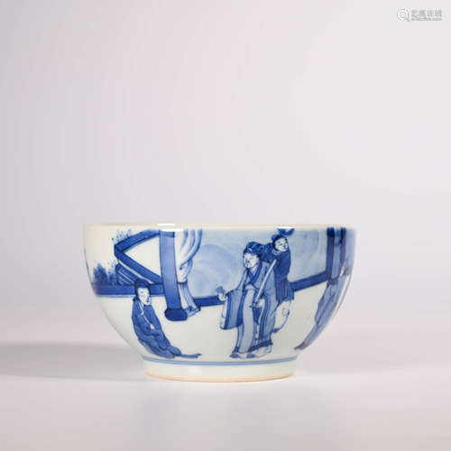 Kangxi of Qing Dynasty         Blue and white character story cup