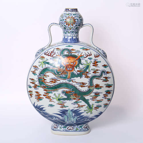 Qianlong of Qing Dynasty        Double ear flat bottle with dragon pattern