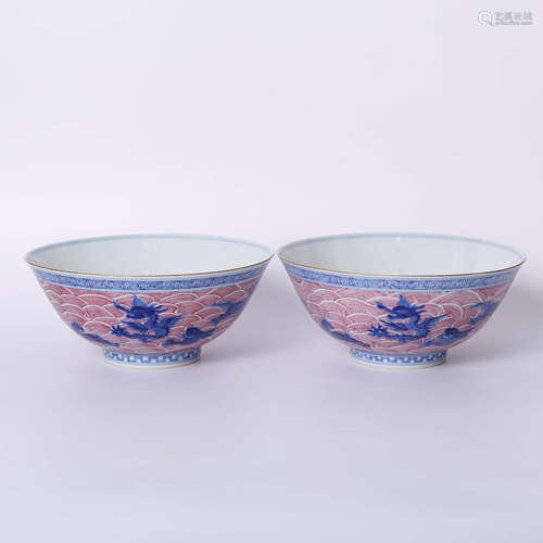 Yongzheng of Qing Dynasty     A pair of famille rose bowls