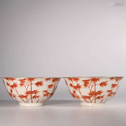 the Qing dynasty          A pair of red bamboo bowl