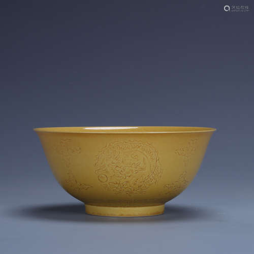 Qianlong of Qing Dynasty          Yellow glaze bowl with dragon pattern