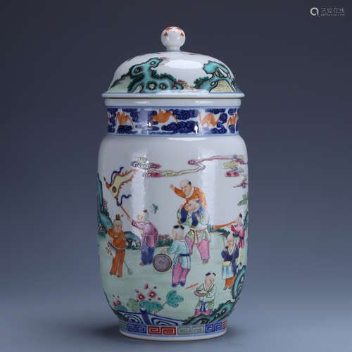 Qianlong of Qing Dynasty          Pastel baby play picture jar